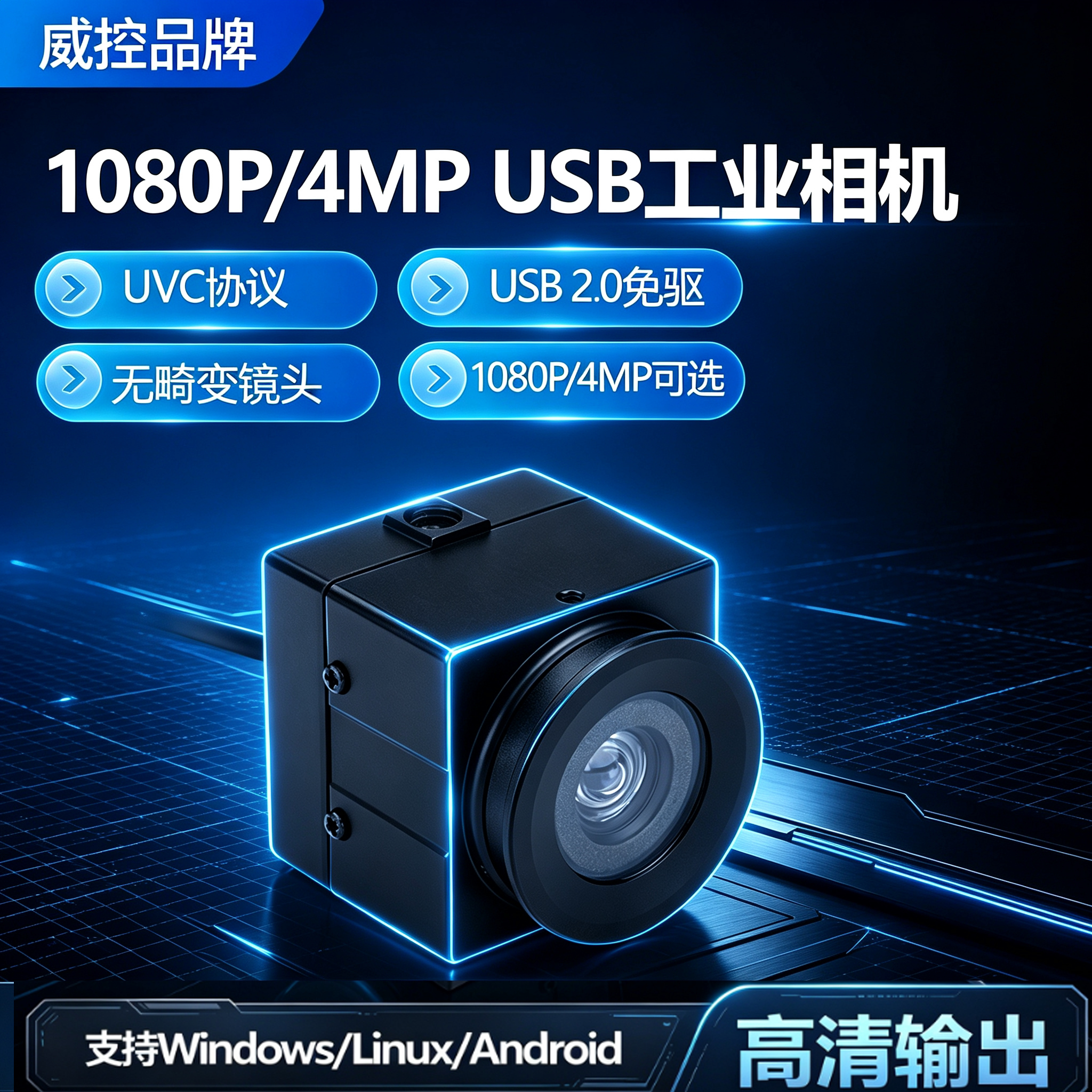 200万400万像素USB无畸变UVC免驱视觉摄像头电脑扫描检测工业相机