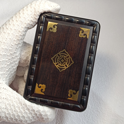 张圣林黄蛉盒老乌木嵌黄铜