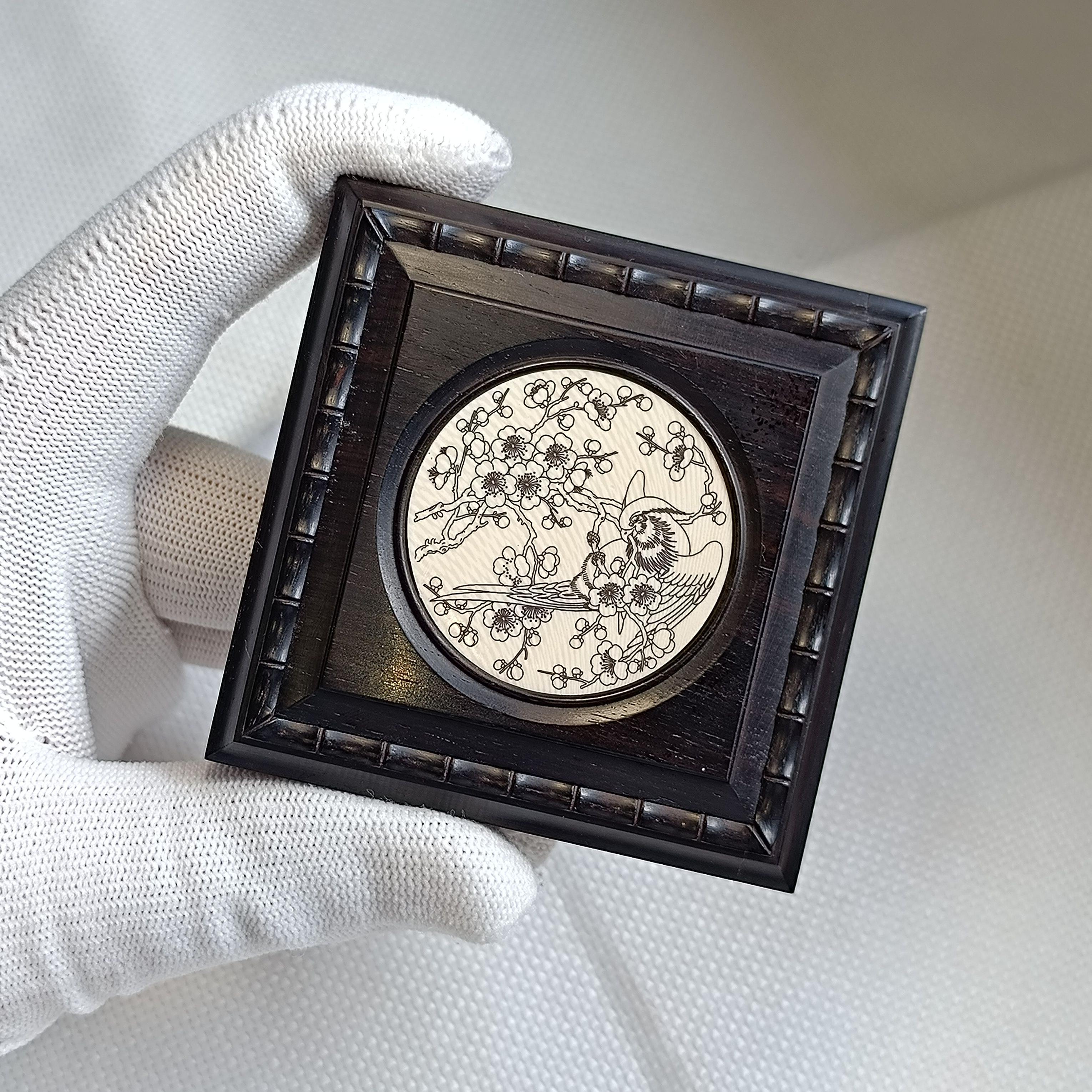 黄蛉盒张圣林老乌木嵌牛骨雕花