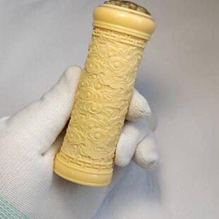 海派虫具杨连平制德国密胺雕刻祥云牛角蒙心鸣虫罐 竹蛉筒子 蛉子