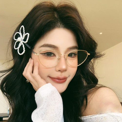 老钱风金属猫眼防蓝光眼镜架女