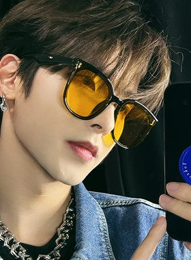 gm黑框黄色墨镜男生高级感ins网红2025年新款潮大脸显瘦太阳眼镜