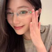 新款 半框眼镜女高级感超轻金属镜架素颜防蓝光平光镜 韩剧女主同款