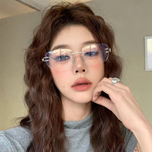 新款 超轻无框金属架眼镜女高级感素颜神器防蓝光可配度数平光镜潮