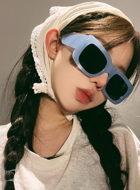 韩版复古方形款多巴胺蓝色墨镜女Y2K辣妹眼镜防紫外线近视太阳镜