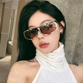 欧美时髦中古无框一体式 凹造型拍照墨镜 火焰水银Y2K太阳眼镜女款