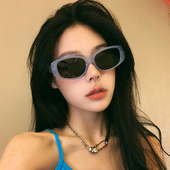 甜妹太阳镜 潮圆脸街拍高级感个性 韩版 ins多巴胺蓝色方形墨镜女款
