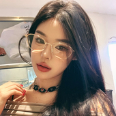 金色无度数防蓝光防辐射素颜大脸显脸瘦眼镜女大框平光镜可配近视