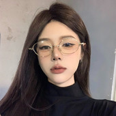 韩系复古超轻金色椭圆眼镜架女高级感文艺百搭可配度数素颜平光镜