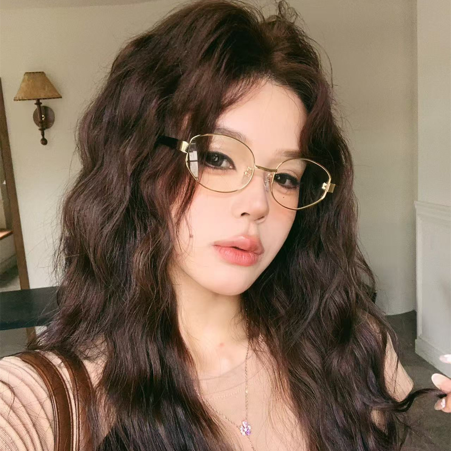 复古新款金属椭圆小框豹纹腿眼镜架女高级感御姐风防蓝光平光镜潮