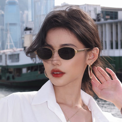 Jennie同款椭圆细框防紫外线墨镜