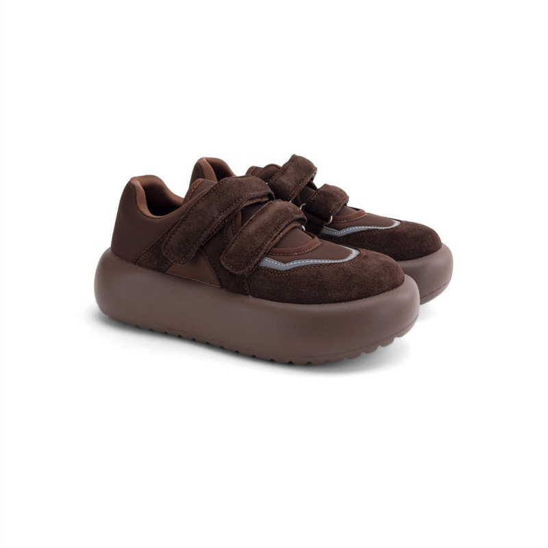 魔术贴厚底面包鞋女2025秋季新款轻便增高运动休闲板鞋短靴真皮