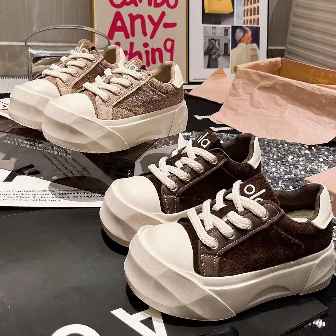 韩版擦色脏脏板鞋女2025秋季新款头层牛皮厚底大头面包鞋百搭休闲