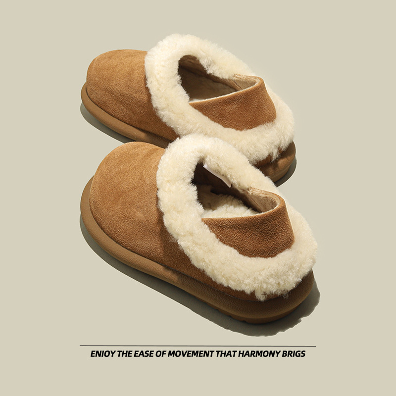 欧洲站2025冬季新款一脚蹬毛毛口两穿博肯鞋棉鞋休闲百搭雪地靴女