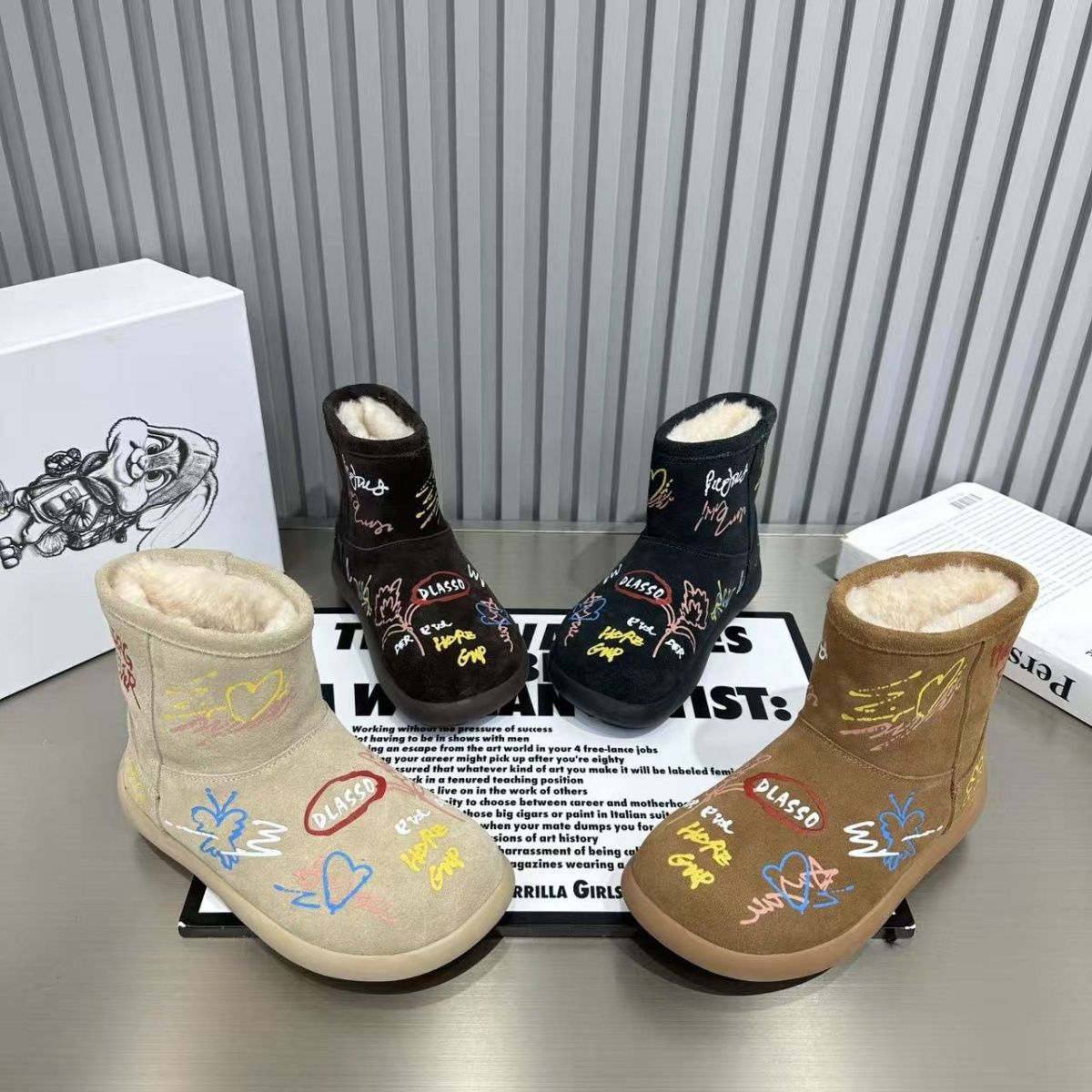 2025新款时尚百搭真皮雪地靴女厚底加绒加厚保暖短筒冬季磨砂棉鞋