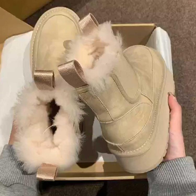 厚底冬款内增高真皮毛一体雪地靴女2025加绒加厚棉鞋短靴防寒保暖