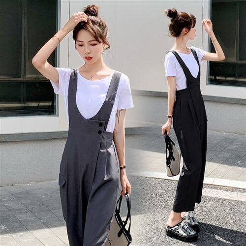 2026春秋新款韩版百搭时尚显瘦哈伦直筒九分背带裤女连体裤小个子