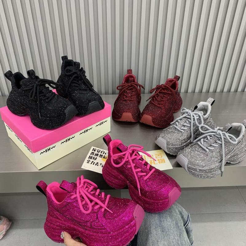 满钻水钻老爹鞋女2025春季新款厚底松糕鞋显脚小满钻休闲鞋潮真皮