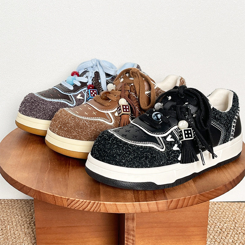 【真皮牛反绒】2025年秋季新款长毛绒复古休闲增高百搭纯色板鞋