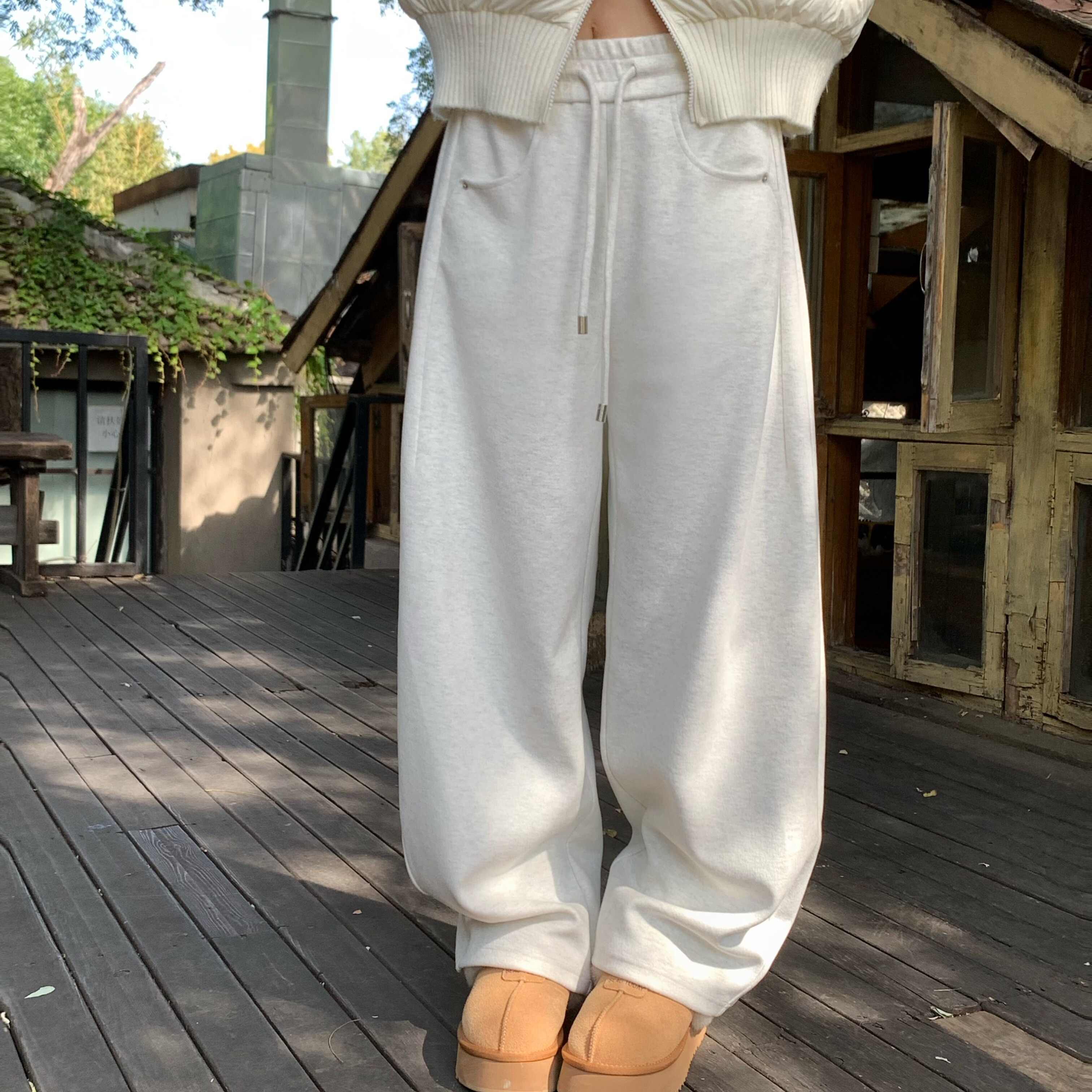 宅宅athome//早八plan 慵懒抽绳休闲运动卫裤显瘦百搭直筒长裤