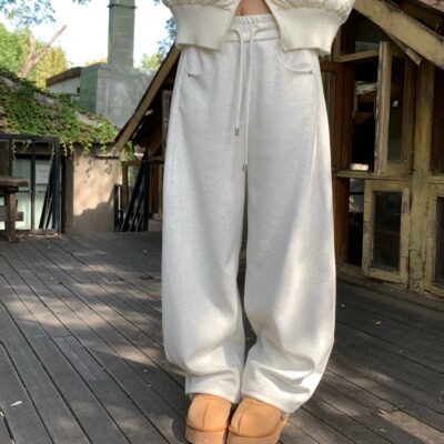 宅宅athome//早八plan 慵懒抽绳休闲运动卫裤显瘦百搭直筒长裤