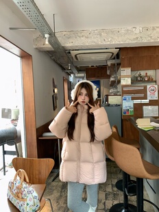 宅宅athome//云朵奶芙 超轻无胆90白鸭绒羽绒服连帽中长款厚外套