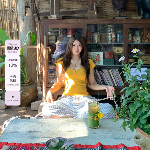 宅宅Athome//高囤多件！ 桃心领纯色修身正肩t恤百搭简约基础短袖