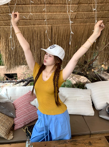 宅宅Athome//顶配小t 天丝羊毛纯欲V领短袖修身显瘦百搭T恤上衣