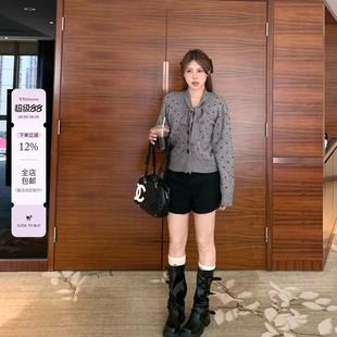 宅宅athome//告别圆舞曲 miu系波点针织开衫蝴蝶结显瘦毛衣上衣