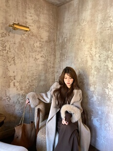 宅宅athome//香榭千金 毛毛袖气质羊毛双面呢大衣高级毛呢外套