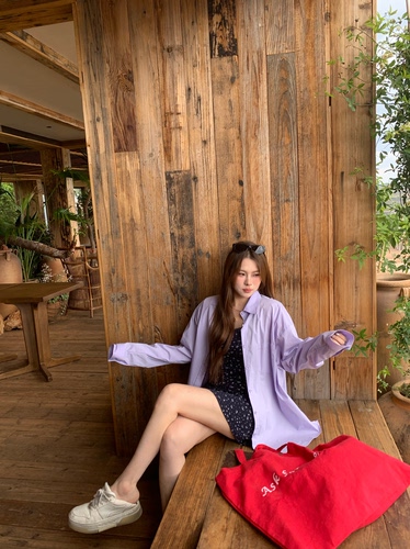 宅宅Athome//淡芋轻梦 韩系紫色衬衫外套慵懒宽松休闲长袖衬衣