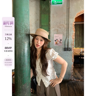 韩系v领显瘦小衫 木耳边掐腰正肩衬衫 珊瑚海滩 宅宅Athome