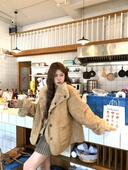 宅宅athome 双面穿皮毛一体外套立领羊羔毛保暖上衣 伯爵奶茶