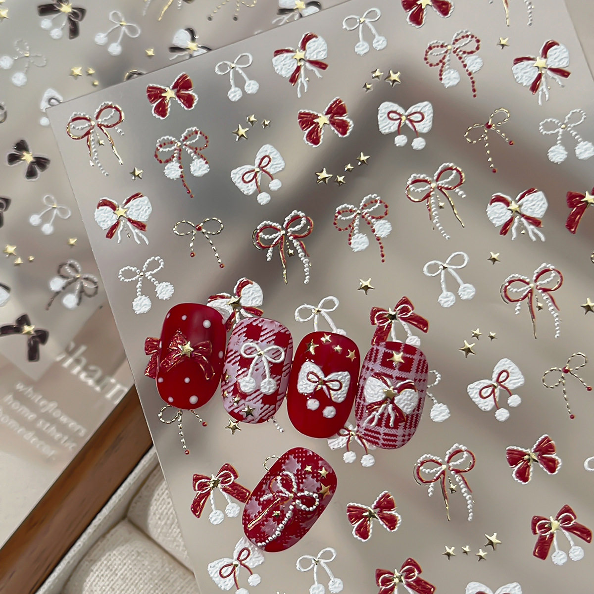 新年烫金红色蝴蝶结星星美甲贴纸樱桃烫银背胶diy贴手机壳贴纸,彩妆/香水/美妆工具,指甲装饰,淘宝优惠券,粉丝福利购,淘宝优惠卷