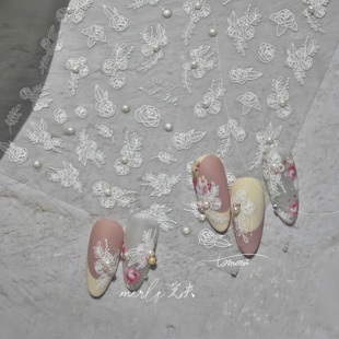 新品 少女蕾丝玫瑰珍珠美甲贴纸百搭手机壳贴纸 美甲网红珍珠款