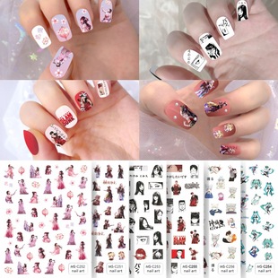 美甲贴纸二次元 卡通动漫马里奥灌篮高手叮当猫指甲贴简笔画彩绘