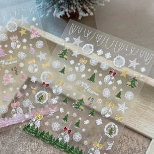 烫金圣诞圣诞树美甲贴纸浮雕可爱甜美流行装 饰贴纸手机壳贴纸