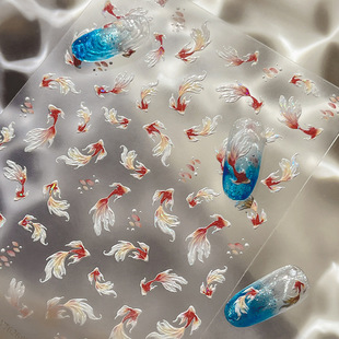 贝壳光锦鲤美甲贴纸中国风爆闪可爱款 饰贴纸手机壳贴纸 背胶装