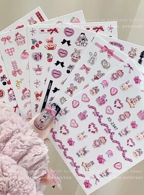 爆款洛可可兔子玩偶卡通呆萌兔洛丽塔甜美可爱背胶美甲贴纸混装