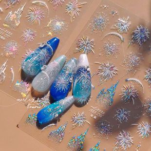 2025新款烟花城堡美甲贴纸璀璨夜空绚烂烟花星空diy指甲背胶贴纸