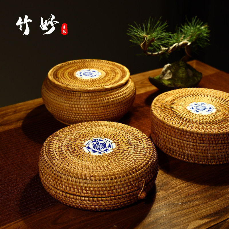 越南藤编七子饼普洱茶盒