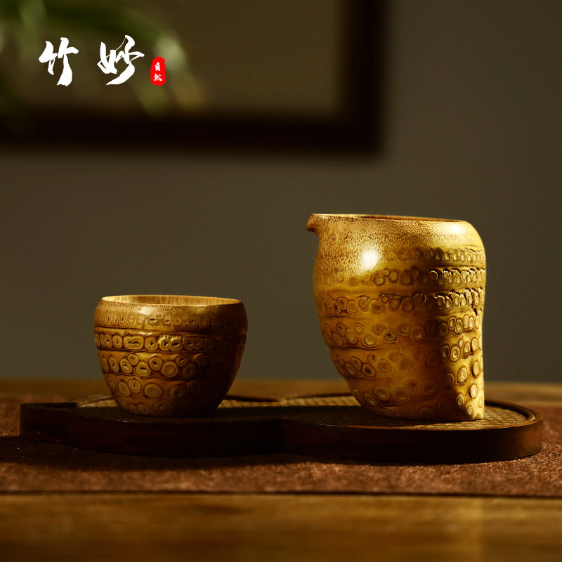 手工打磨老竹根雕小茶杯酒杯雕刻竹制公道杯收藏主人茶道配件加厚