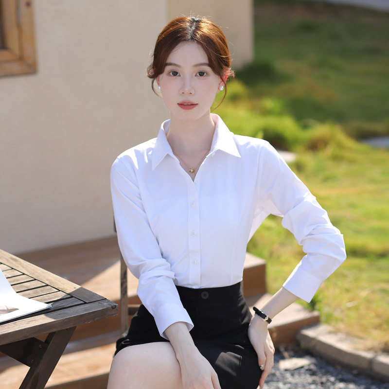 长袖白色衬衫女春秋事业编公务员面试服装教师职业正装加绒蓝衬衣
