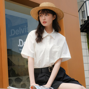 新款纯棉白色衬衫女2026年夏季短袖韩版宽松显瘦百搭翻领基础上衣