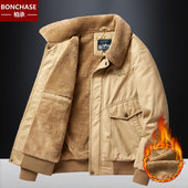 加绒棉衣外套纯棉宽松保暖飞行服冬天男士 冬季 男士 加厚羊羔绒棉服