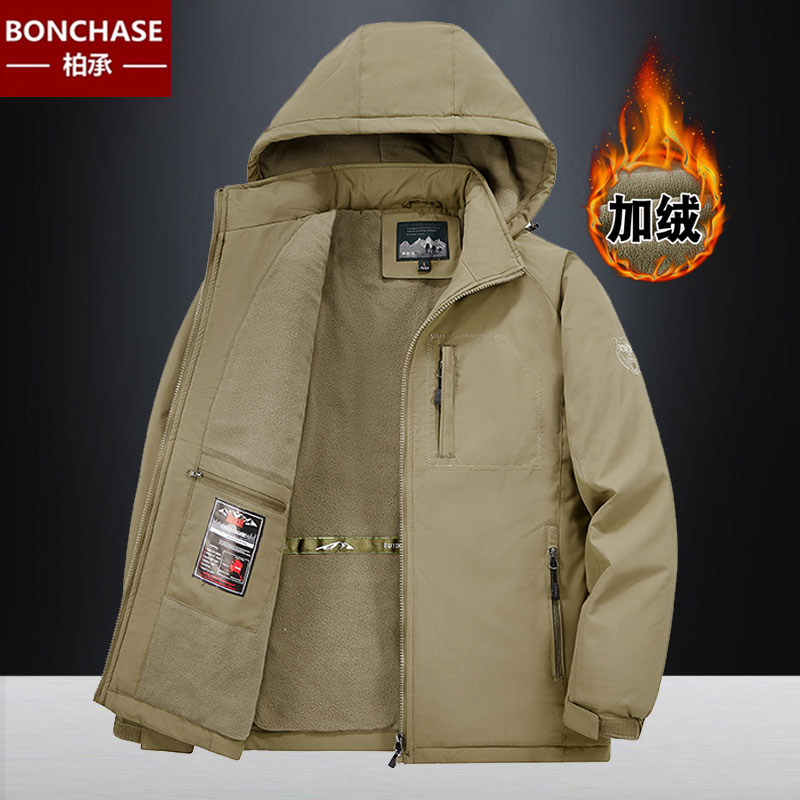 加绒夹克大码男款外套工装棉衣