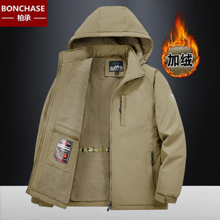 加绒夹克大码男款外套工装春秋冲锋衣美式加厚男士男款外套棉服8X