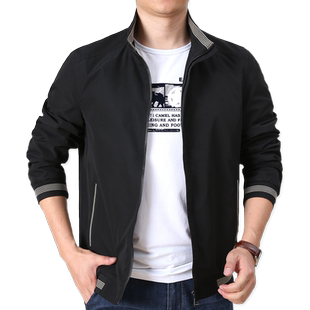 休闲夹克男春秋新款中年工装立领上衣男士户外运动宽松大码外套男