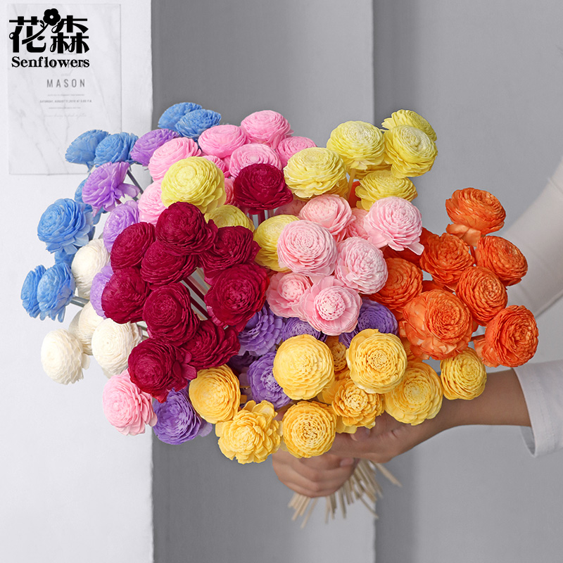 ins风彩色通草花无心菊无火香薰藤条扩香棒摆件家居DIY仿真干花材