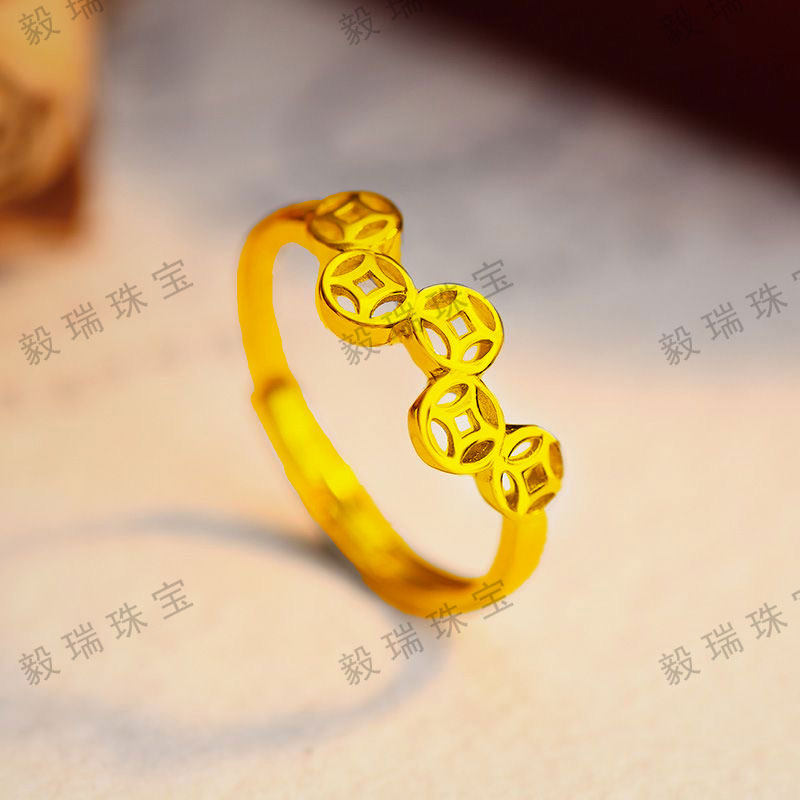 铜钱金包银轻奢戒指小众设计时尚黄金高级感气质指环戒指送女友